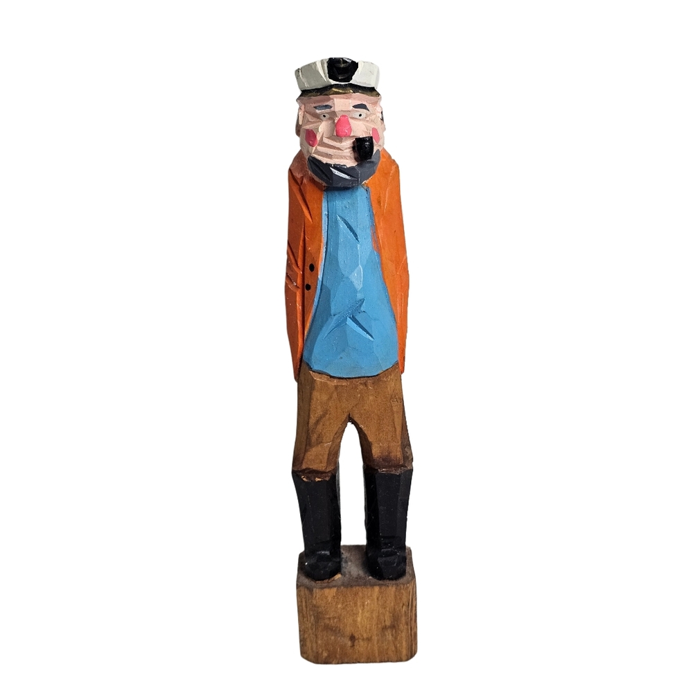 12" Old Salt Sea Sailor Hand Carved Wooden Figurine Folk Art Nautical Fisherman